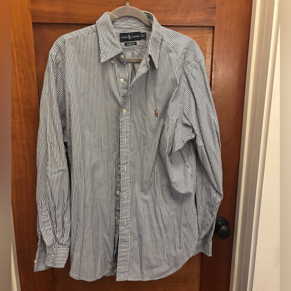Ralph Lauren Blue and White Striped Classic Fit Shirt